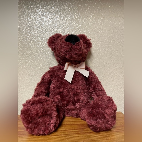 Animal Adventure Unique Maroon colored teddy bear light Orange Bow 15” - Picture 1 of 7